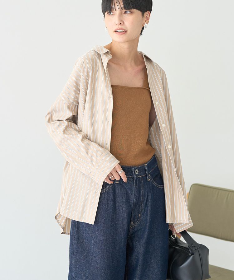 AMERICAN HOLIC「抜け衿スキッパーシャツ」|シャツ・ブラウス|ストライプベージュ