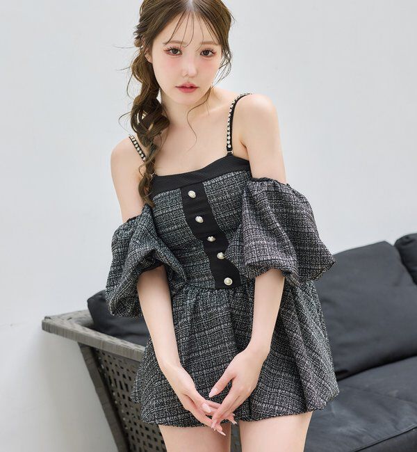  「swimwear/オフショルミニワンピース（2点セット)」|その他|ブラック