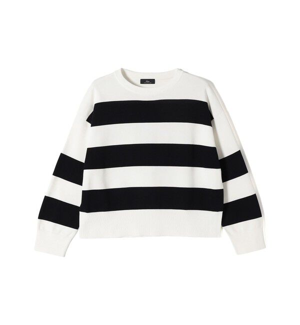 SHIPS for women「SHIPS Primary Navy Label:ガス コットン ワイド ボーダー クルーネック」|ニット・セーター|オフホワイト