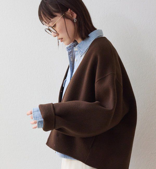  「【上品見え】ウールリバーショートコート」|その他|ブラウン