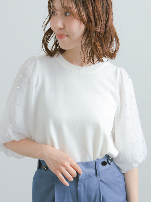 Te chichi「パールスリーブニット」|ニット・セーター|オフホワイト