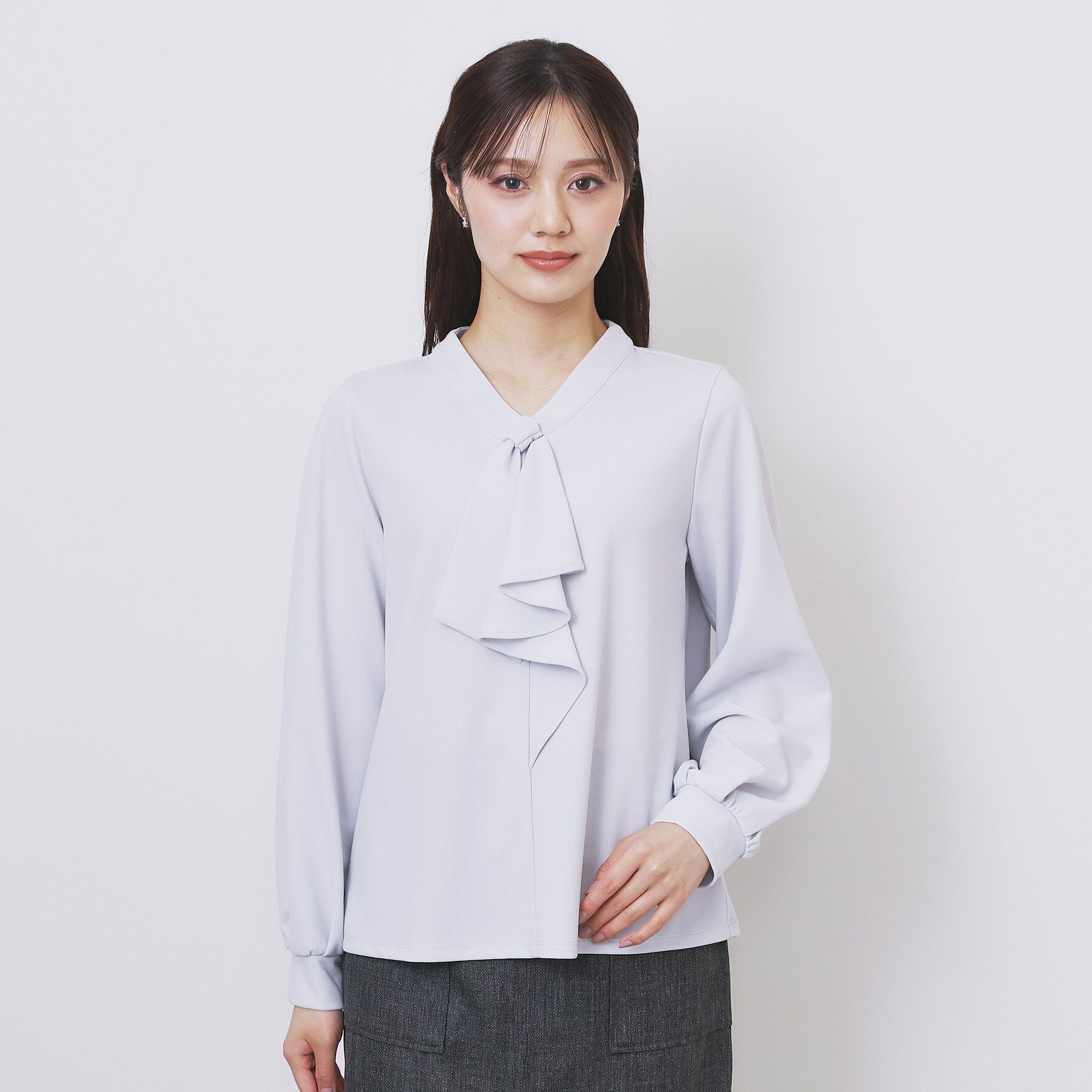 index「ボウタイフリルトップス【洗濯機OK／ストレッチ／イージーアイロン／防シワ】《S～3L》」|Tシャツ・カットソー|
