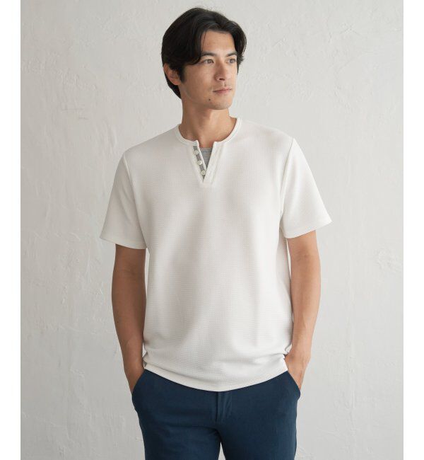 ikka「【接触冷感】フェイクヘンリーネックTシャツ」|Tシャツ・カットソー|