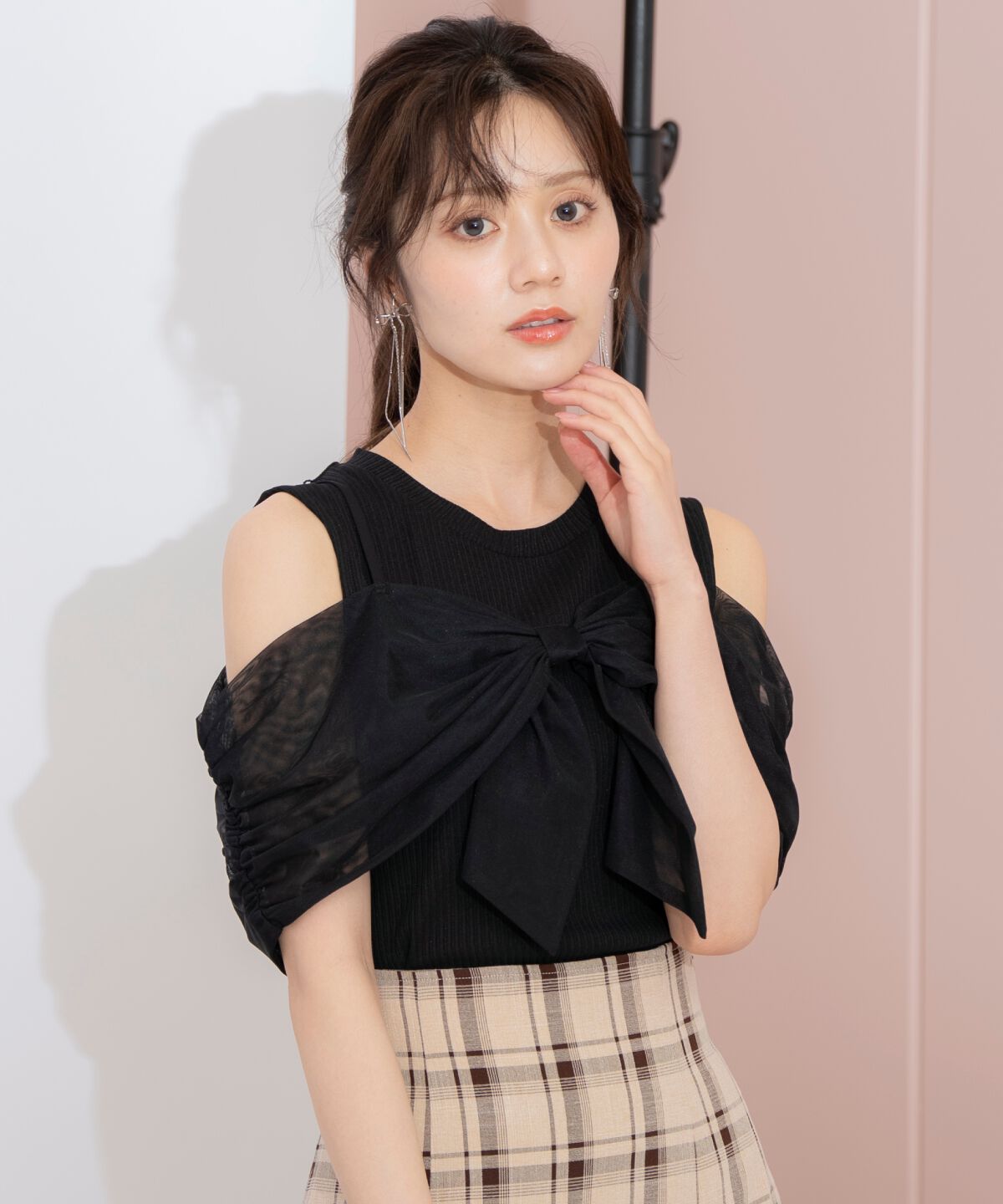 WILLSELECTION「リボンレイヤードカットトップス」|Tシャツ・カットソー|ブラック
