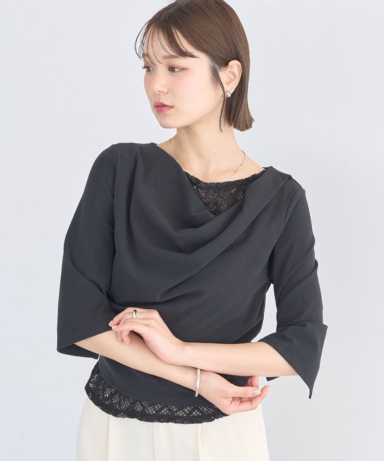 earth music&ecology「レースレイヤードドレーププルオーバー」|Tシャツ・カットソー|Black