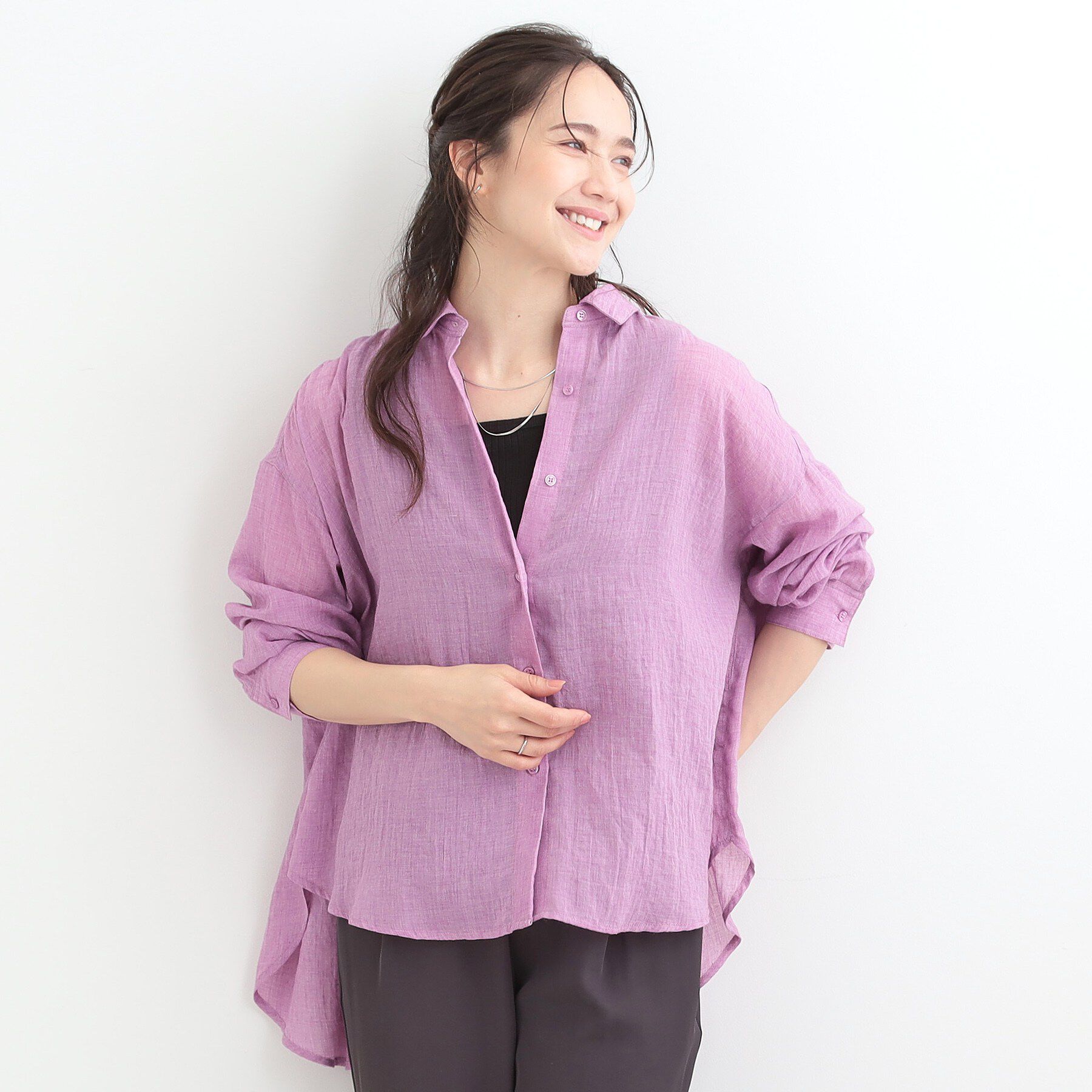SHOO･LA･RUE「【体型カバー】こなれ感たっぷり やわらかゆるっとシアーシャツ」|シャツ・ブラウス|
