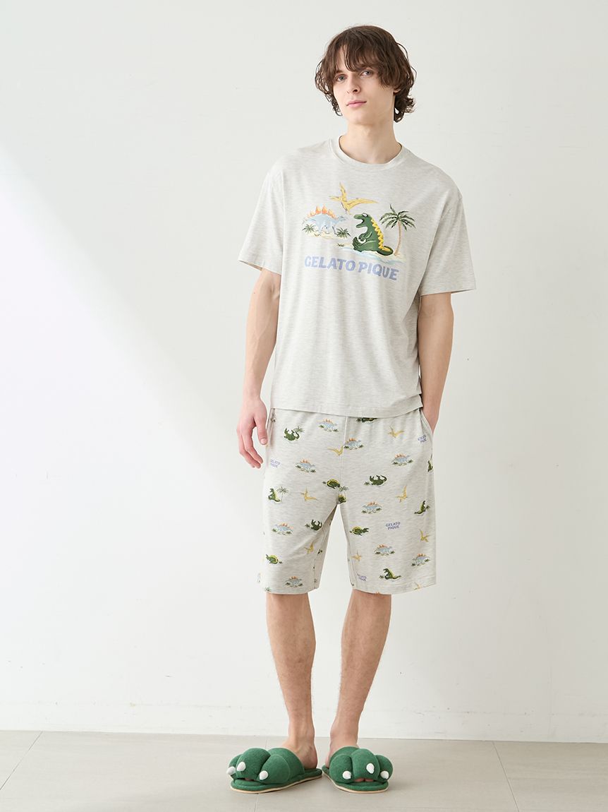 GELATO PIQUE HOMME「【HOMME】【接触冷感】スリーピングダイナソーワンポイントTシャツ」|ルームウェア|