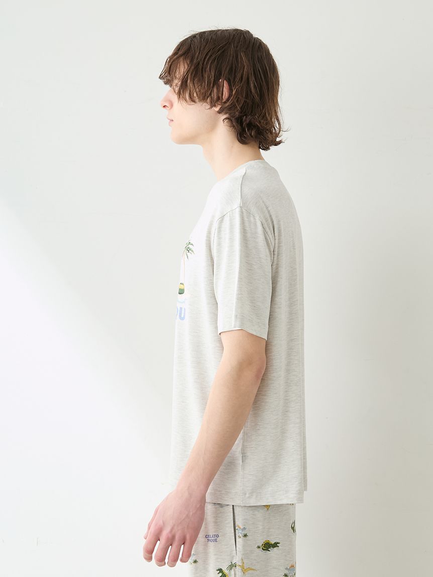 GELATO PIQUE HOMME「【HOMME】【接触冷感】スリーピングダイナソーワンポイントTシャツ」|ルームウェア|