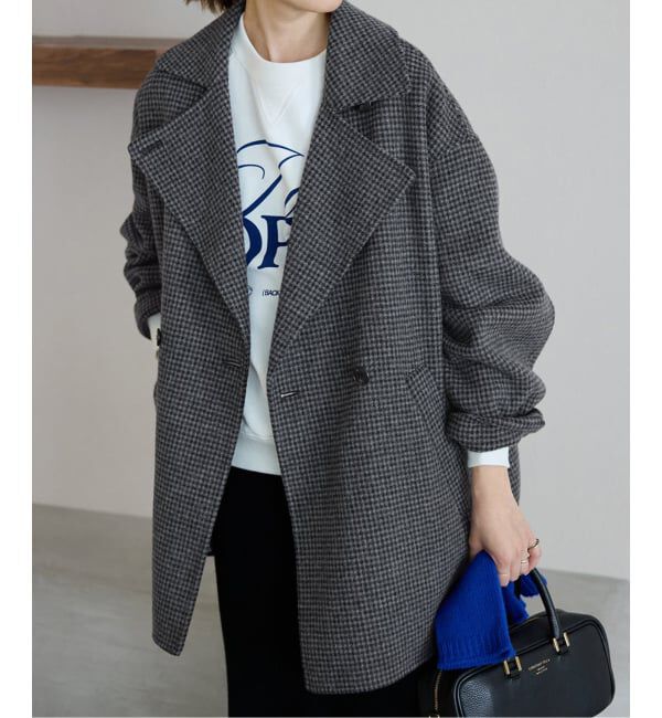 SLOBE IENA「souple wool ダブルフェイスミドルコート」|ピーコート|グレー