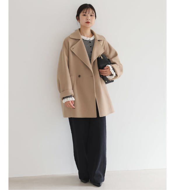 SLOBE IENA「souple wool ダブルフェイスミドルコート」|ピーコート|