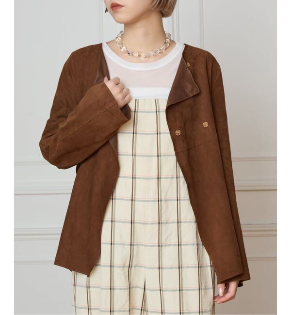 IENA LA BOUCLE「IENA LA BOUCLE GOAT SUEDE ジャケット」|ノーカラージャケット|ブラウン C