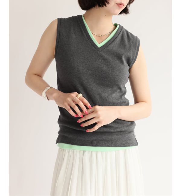 SLOBE IENA「《シリーズあり/12色展開》1dozen 汗染み防止Vネックノースリ」|Tシャツ・カットソー|グレー