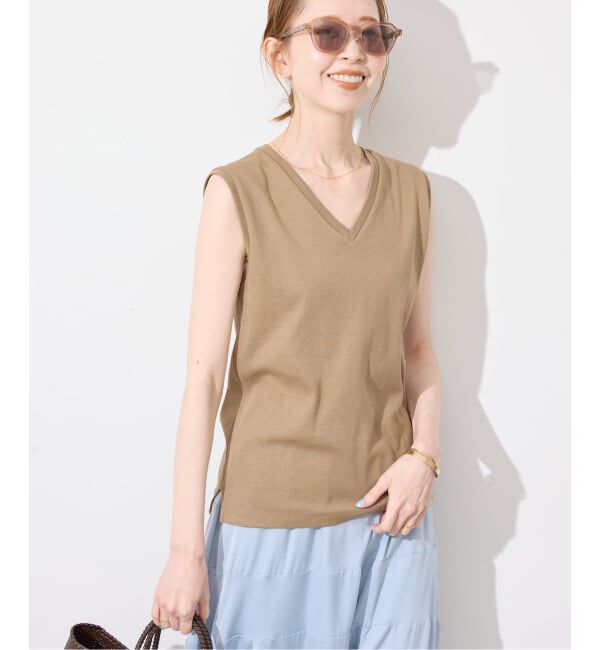 SLOBE IENA「《シリーズあり/12色展開》1dozen 汗染み防止Vネックノースリ」|Tシャツ・カットソー|ベージュ