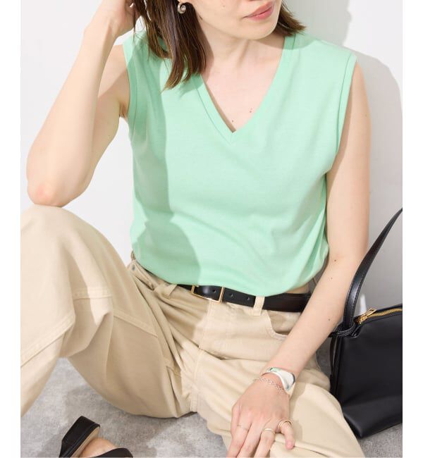 SLOBE IENA「《シリーズあり/12色展開》1dozen 汗染み防止Vネックノースリ」|Tシャツ・カットソー|グリーン