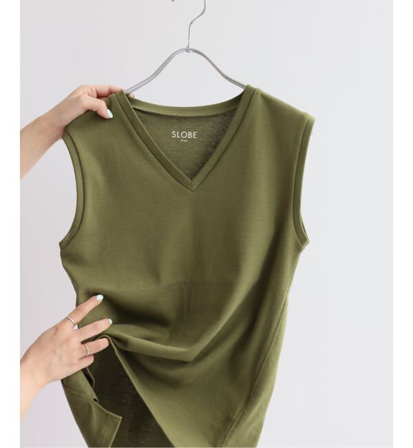 SLOBE IENA「《シリーズあり/12色展開》1dozen 汗染み防止Vネックノースリ」|Tシャツ・カットソー|カーキ
