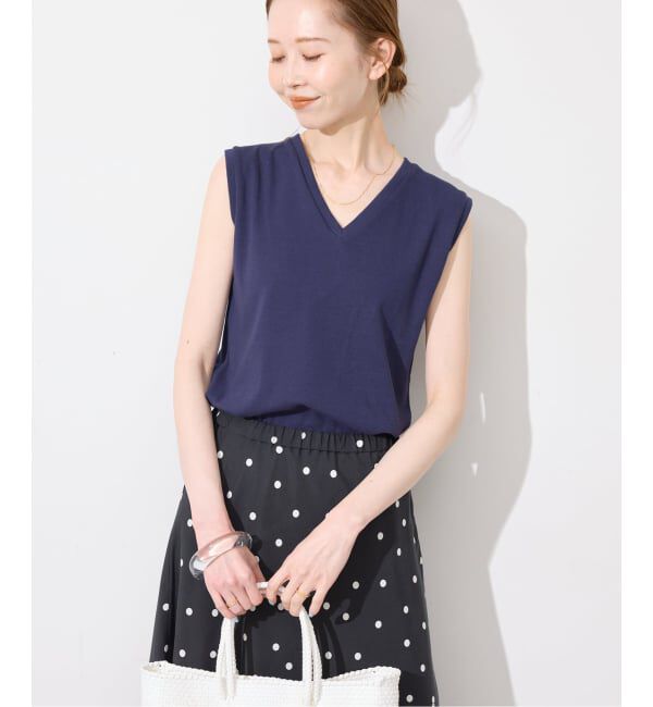 SLOBE IENA「《シリーズあり/12色展開》1dozen 汗染み防止Vネックノースリ」|Tシャツ・カットソー|ネイビー