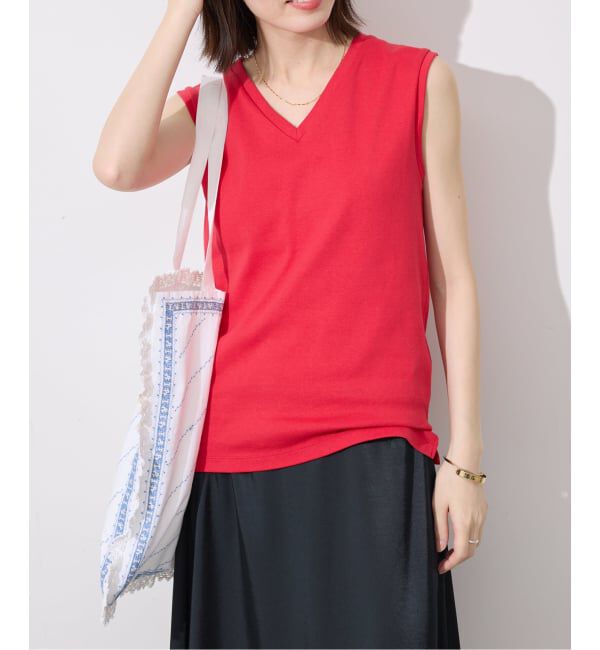 SLOBE IENA「《シリーズあり/12色展開》1dozen 汗染み防止Vネックノースリ」|Tシャツ・カットソー|レッド