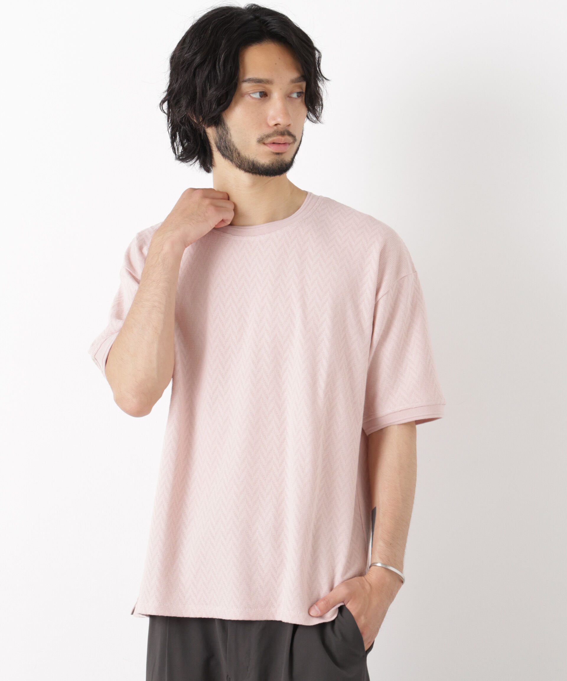 nano･universe「ヘリンボンジャガードTシャツ 半袖」|Tシャツ・カットソー|