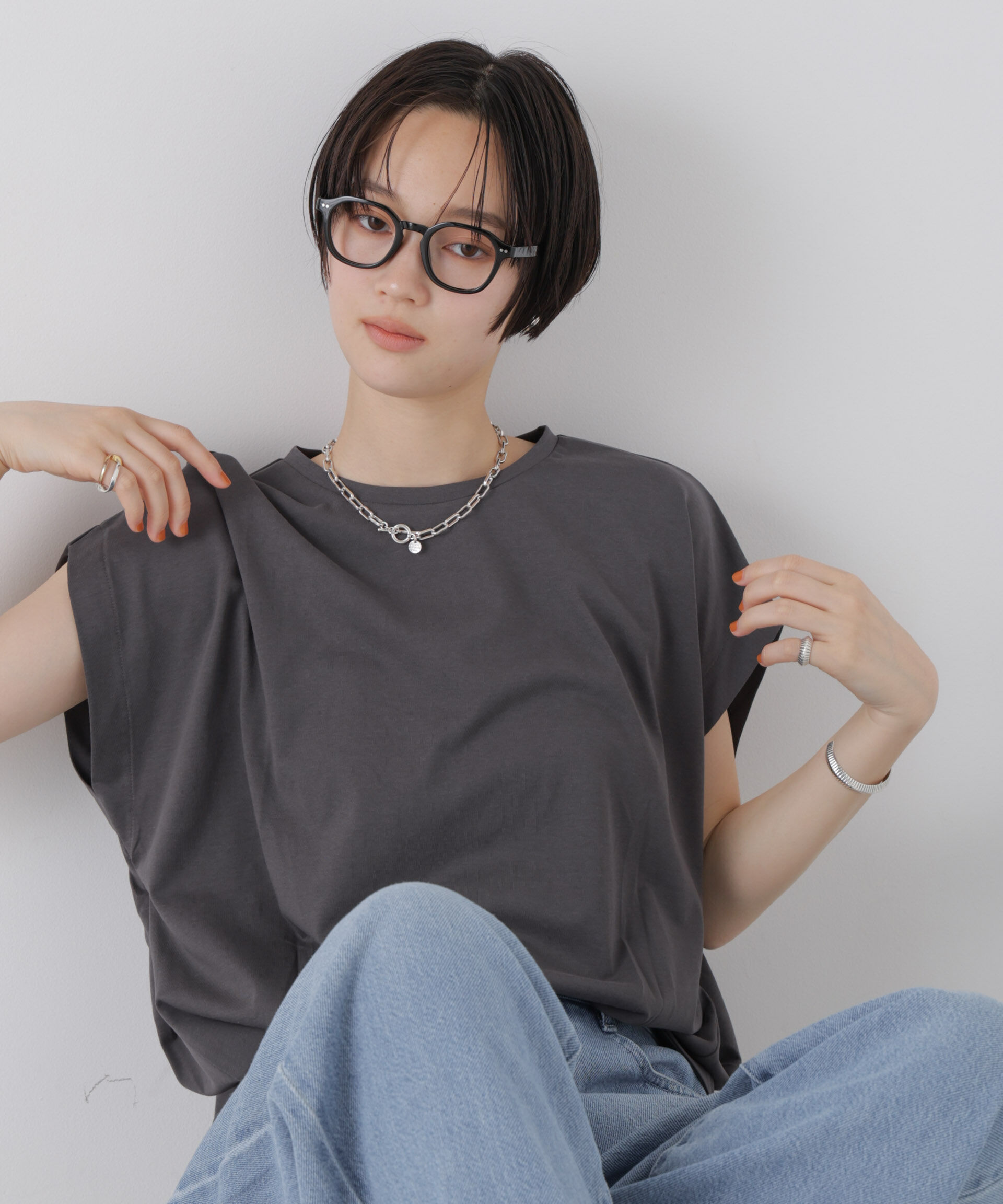 nano･universe「接触冷感コットンプレーティング天竺タックコクーントップス」|Tシャツ・カットソー|