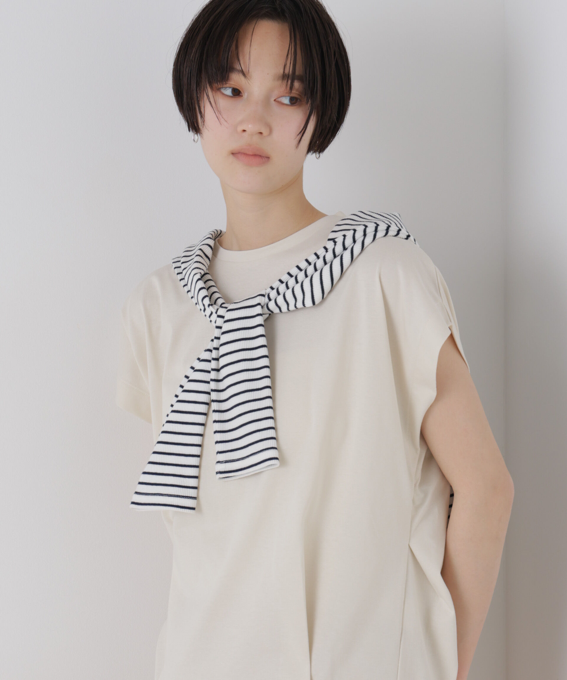 nano･universe「接触冷感コットンプレーティング天竺タックコクーントップス」|Tシャツ・カットソー|