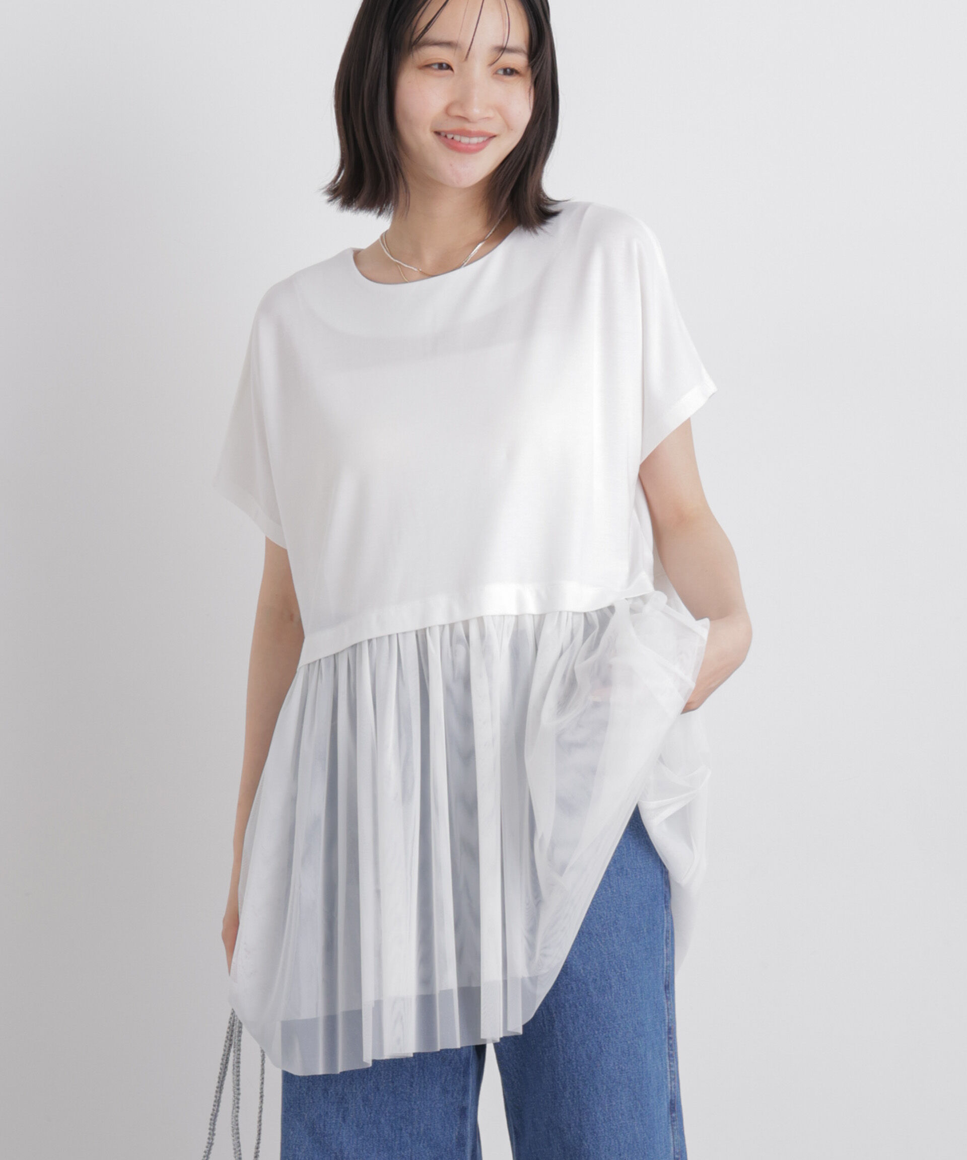 nano･universe「チュールドッキングカットトップス」|Tシャツ・カットソー|