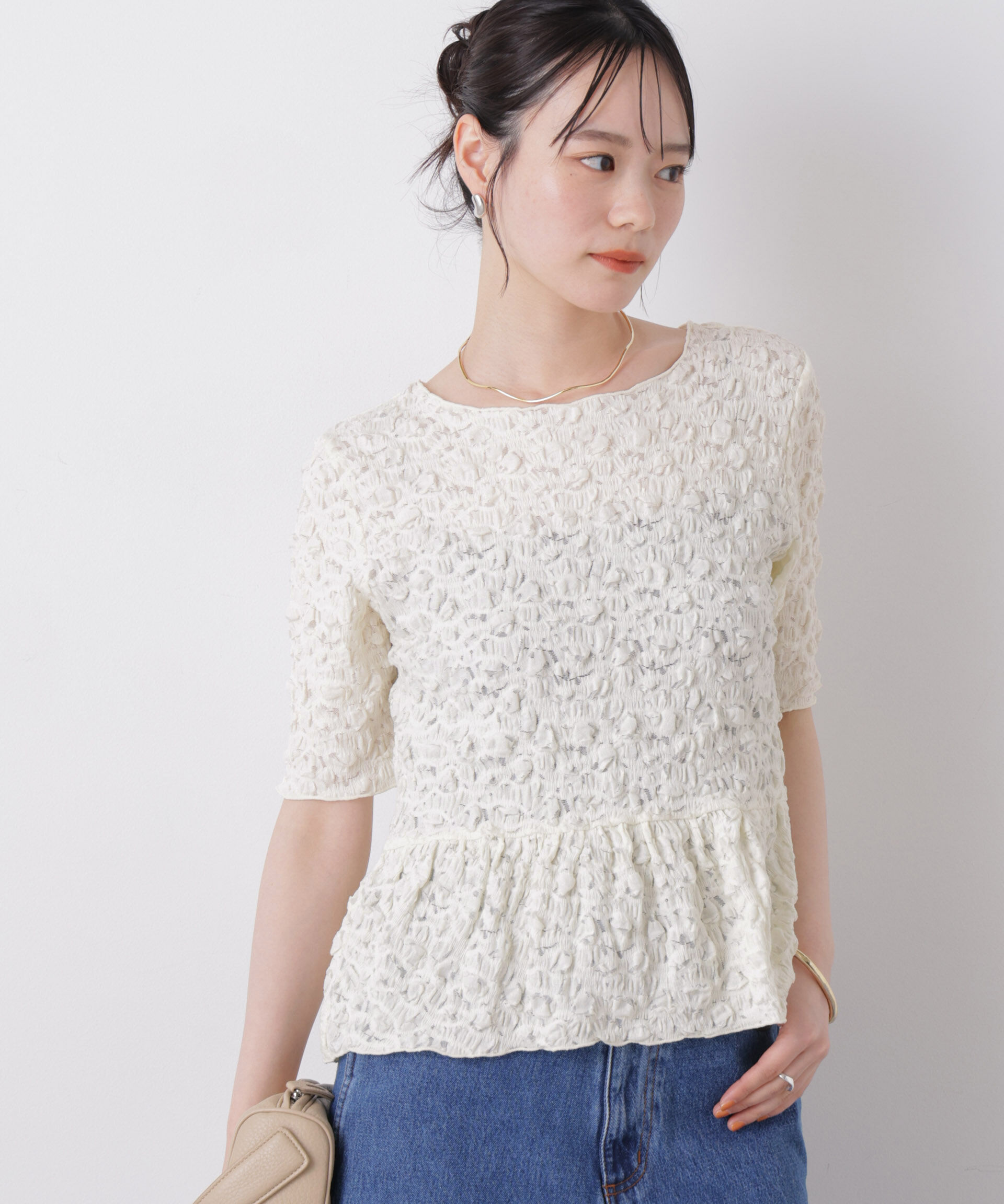 nano･universe「レースジャガードカットペプラムトップス」|Tシャツ・カットソー|アイボリー7