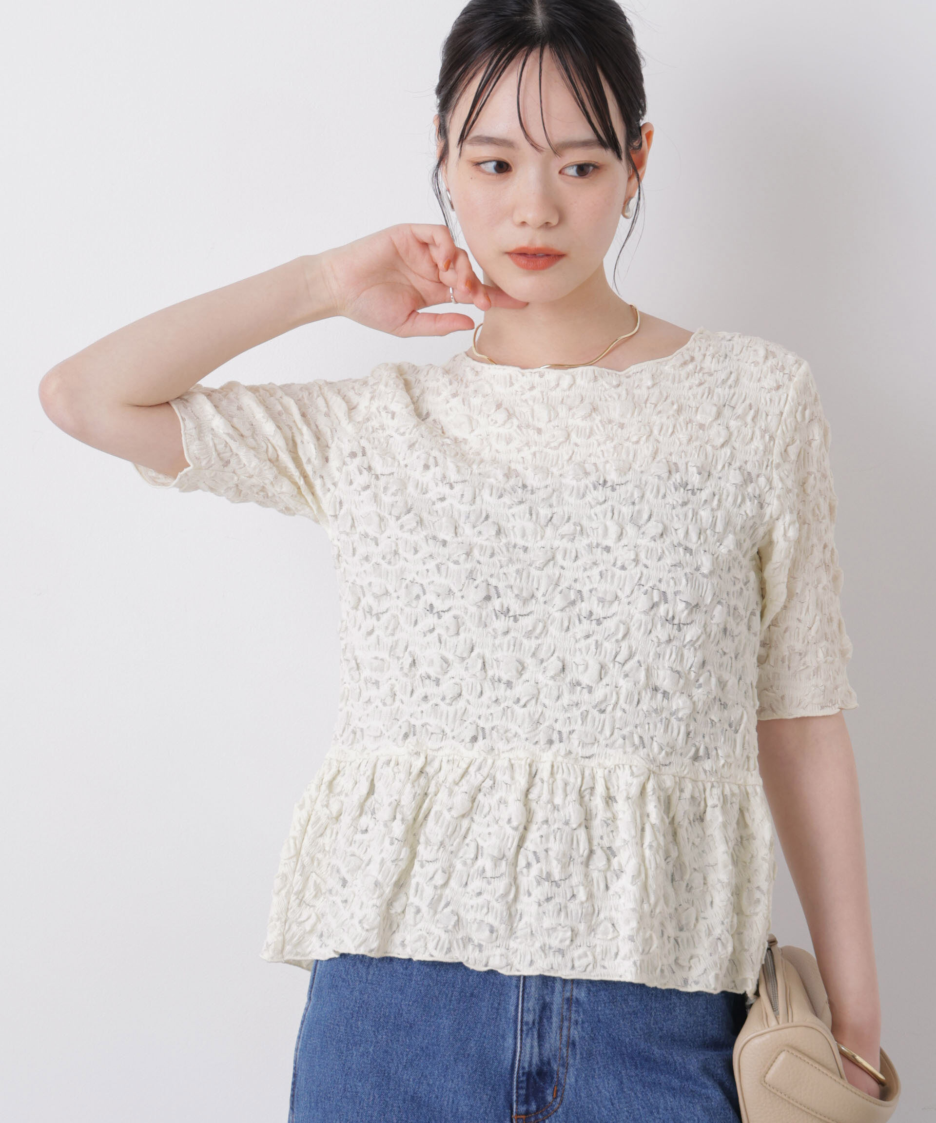 nano･universe「レースジャガードカットペプラムトップス」|Tシャツ・カットソー|