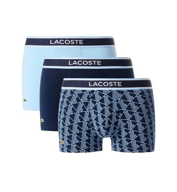 LACOSTE「モノグラム＆プレーン／3パックストレッチコットントランクショーツセット」|インナー|ネイビー