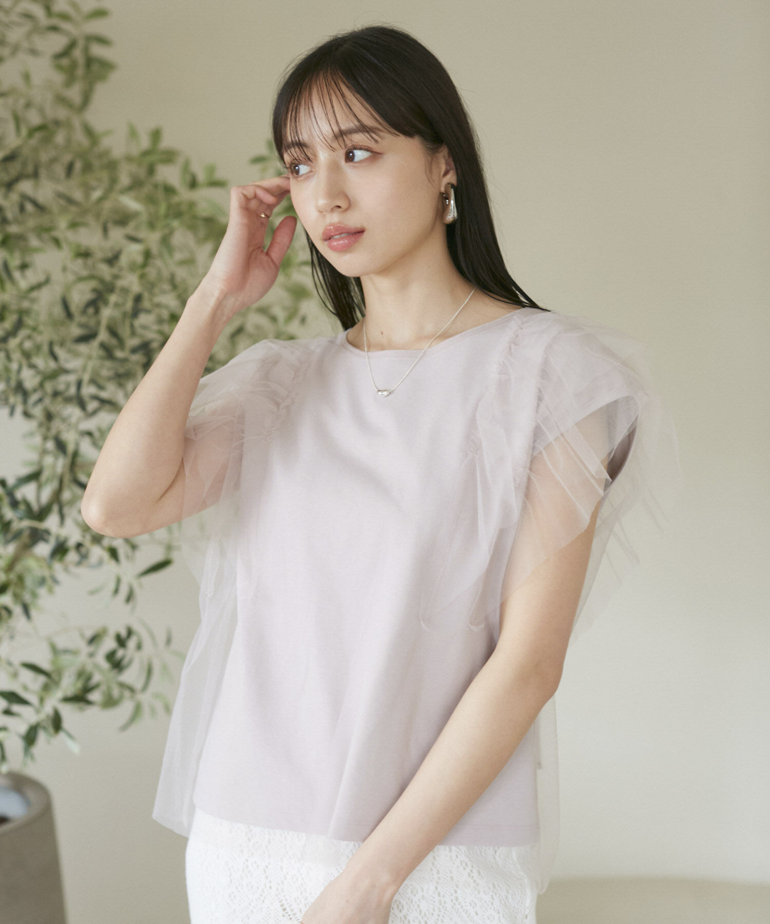 VIS「【洗える】バックリボンチュールドッキングプルオーバー」|Tシャツ・カットソー|