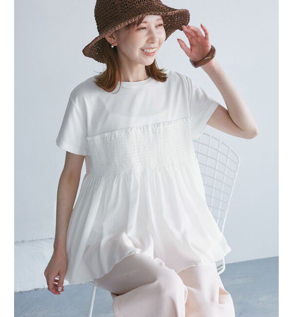 Rope&rsquo;Picnic「シャーリングドッキングハーフスリーブカットソー」|Tシャツ・カットソー|