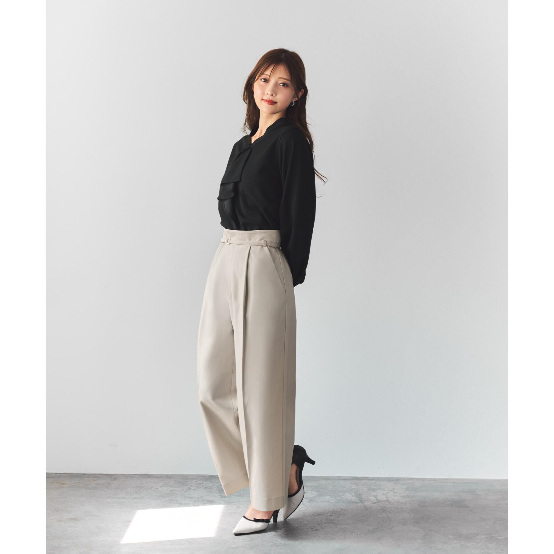 index「ボウタイフリルトップス【洗濯機OK／ストレッチ／イージーアイロン／防シワ】《S～3L》」|Tシャツ・カットソー|