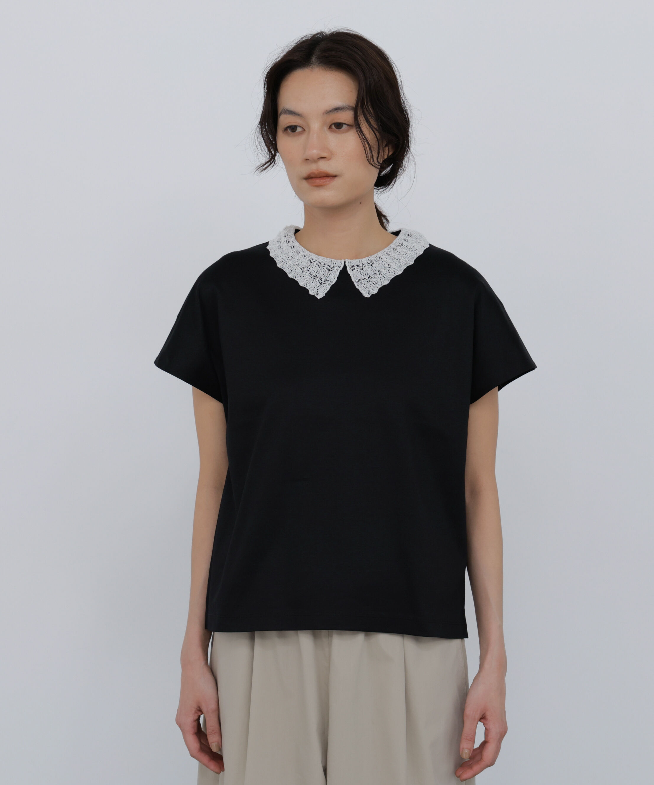  「◆レース衿スムースＴシャツ」|Tシャツ・カットソー|