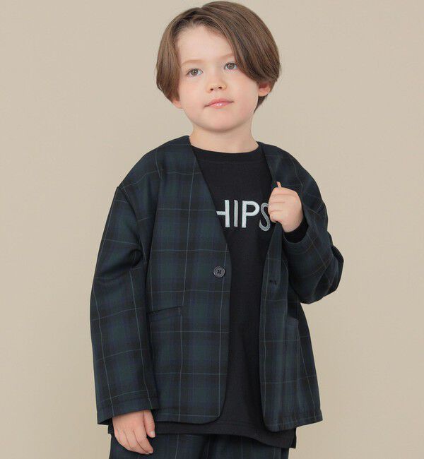 SHIPS KIDS「SHIPS KIDS:100～130cm /セレモニー チェック ノーカラー ジャケット」|ノーカラージャケット|
