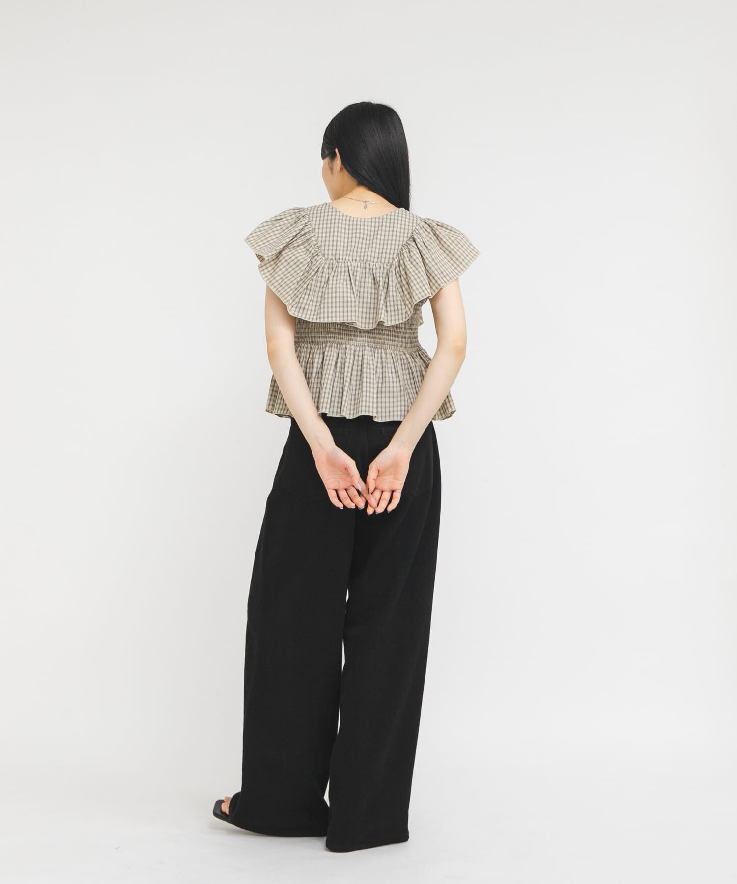  「フロントホックチェックフリルブラウス」|シャツ・ブラウス|