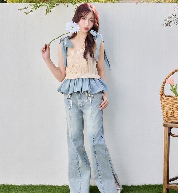  「【Denim Collection】肩リボンビスチェ」|シャツ・ブラウス|