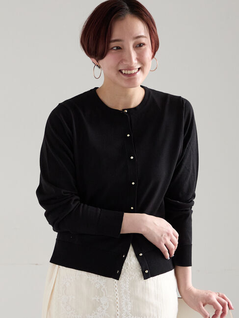 Te chichi「【接触冷感/UVカット/抗菌防臭】14G綿ポリクルーカーディガン」|カーディガン|ブラック