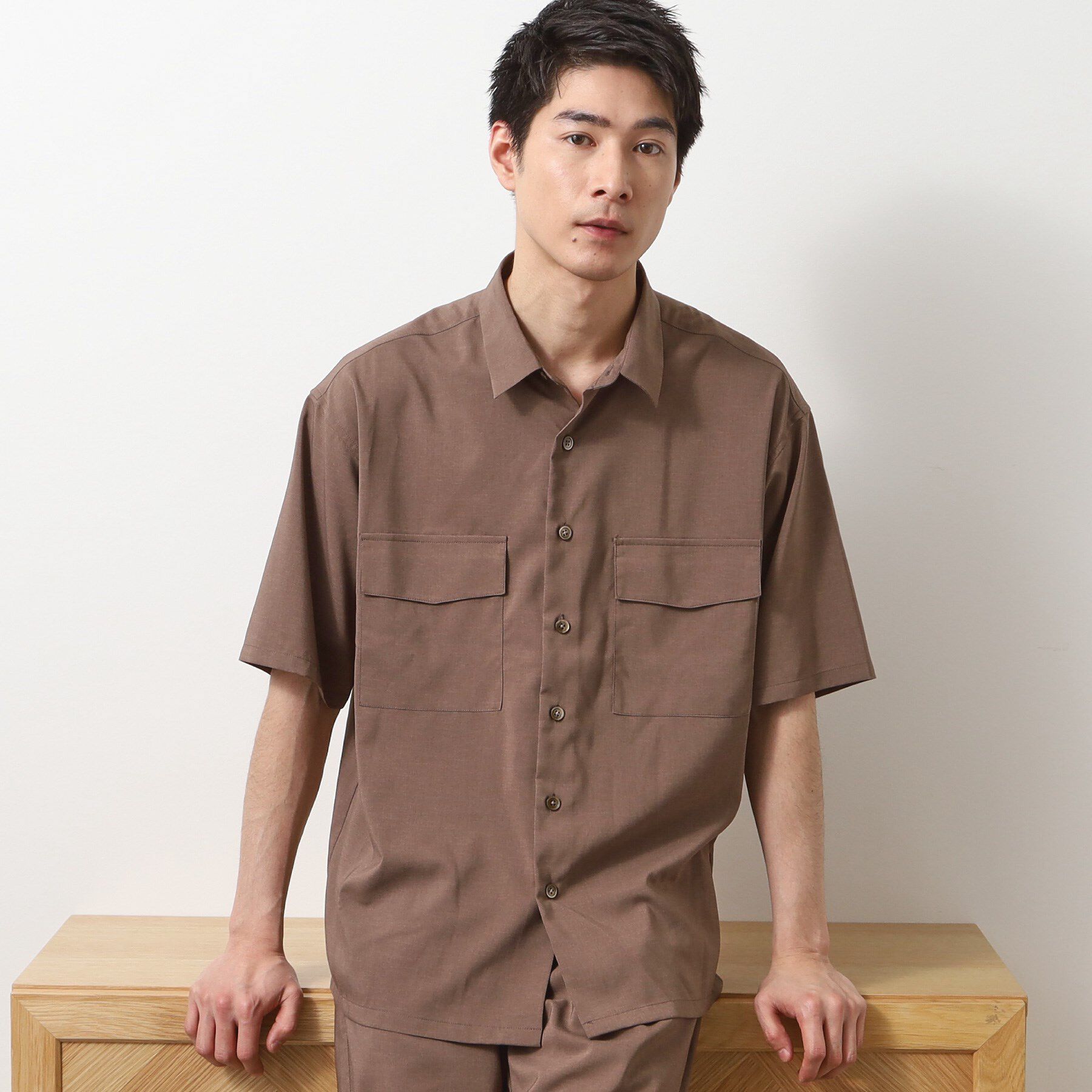 THE SHOP TK「クールファイバー ダブルフラップ半袖シャツ　接触冷感／吸水速乾／UVケア／軽量／セットアップ可」|シャツ・ブラウス|