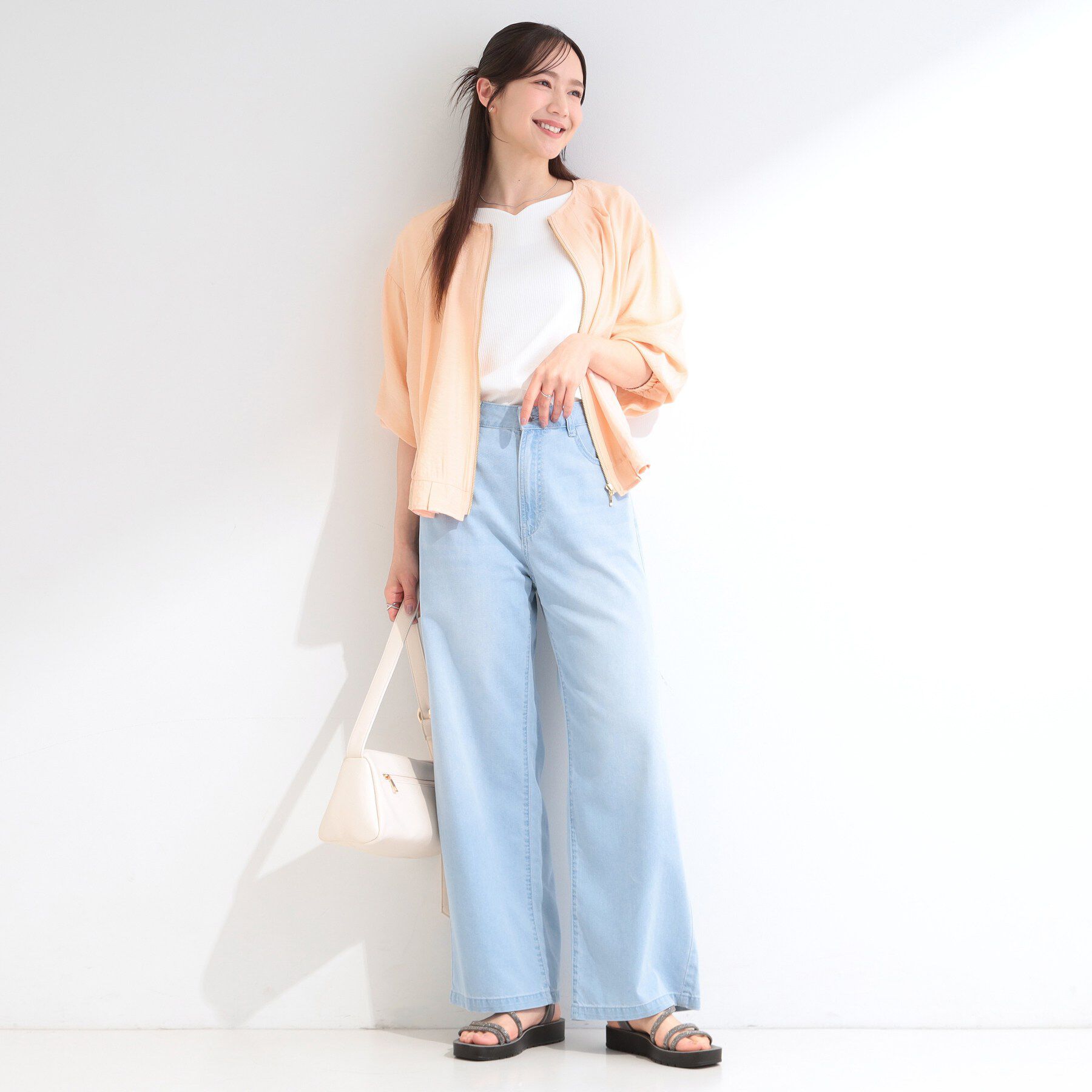 SHOO･LA･RUE「【洗濯機可/UV/S-LL】程よい透け感 襟元タック シアーブルゾン」|ブルゾン・スタジャン|