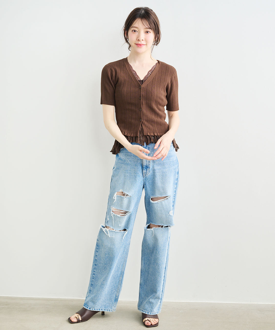 COCO DEAL「ハイダメージストレートデニムパンツ」|デニム|