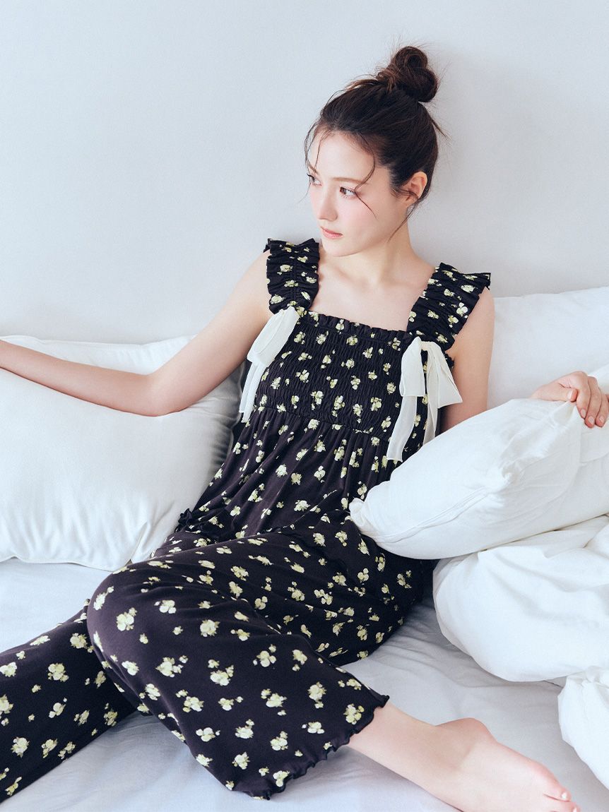 SNIDEL HOME「【接触冷感】フラワーリボンセットアップ」|ルームウェア|BLK