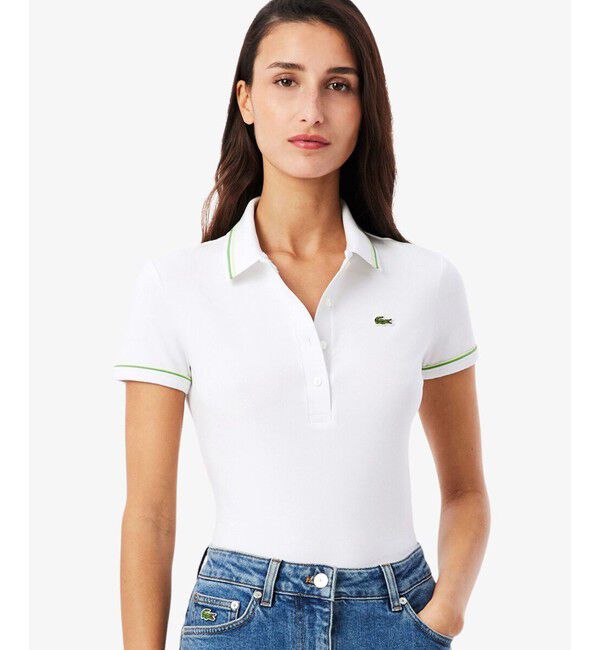 LACOSTE「カラー＆カフスラインスリムフィットポロシャツ」|ポロシャツ|ホワイト