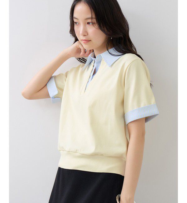 VIS「ICE BEAUTY ドッキング衿ハーフスリーブプルオーバー/UVケア・接触冷感・汗染み防止」|Tシャツ・カットソー|