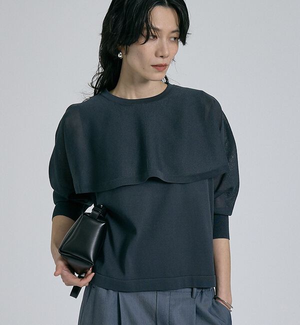 qualite「【ケープ&times;タンクの2WAY仕様】シアーケープニット」|シャツ・ブラウス|チャコールグレー
