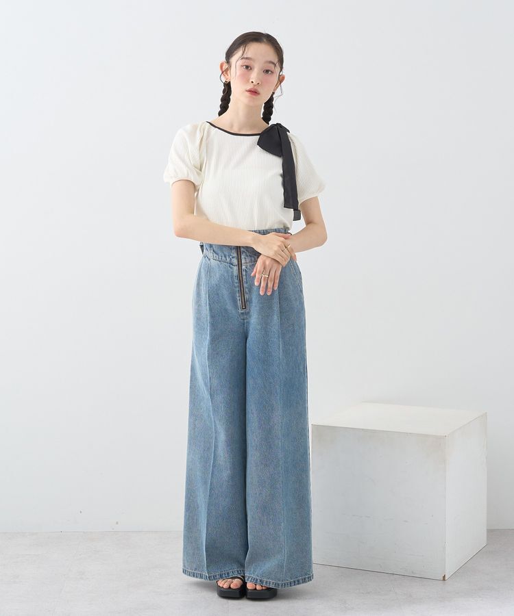 earth music&ecology「アシメ肩リボンカットソー」|Tシャツ・カットソー|