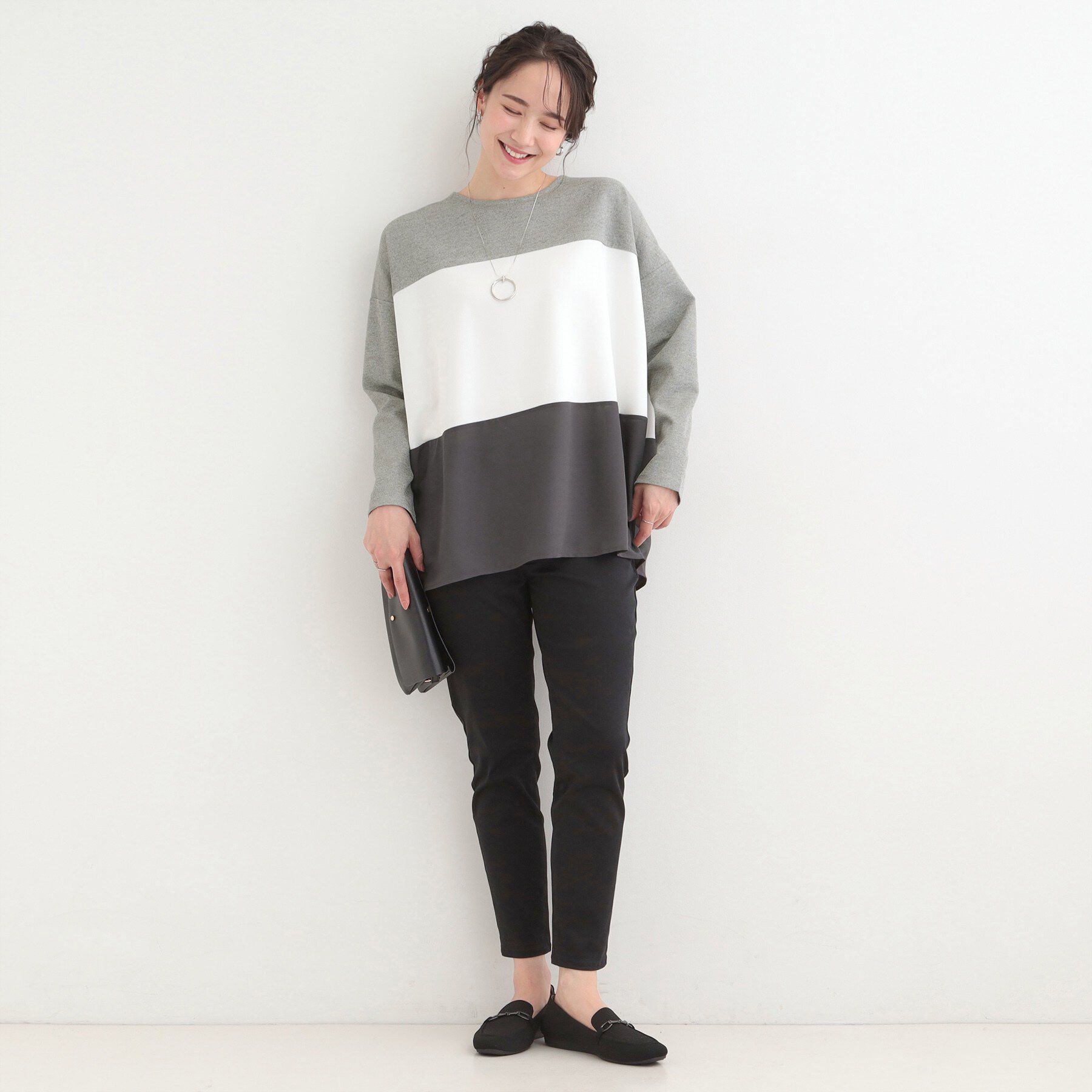 SHOO･LA･RUE「【洗濯機可/S-LL/体型カバー】インせず着られる 3段切替 配色トップス」|Tシャツ・カットソー|