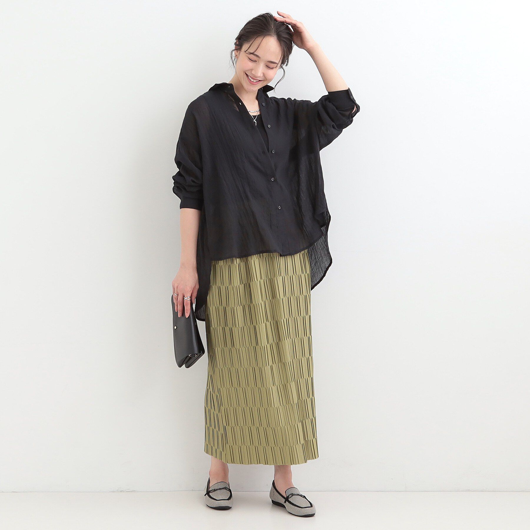 SHOO･LA･RUE「【体型カバー】ふんわり質感 やわらかこなれシアーシャツ」|シャツ・ブラウス|