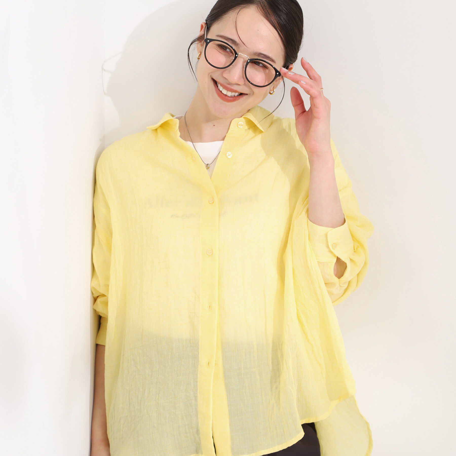 SHOO･LA･RUE「【体型カバー】ふんわり質感 やわらかこなれシアーシャツ」|シャツ・ブラウス|イエロー(031)