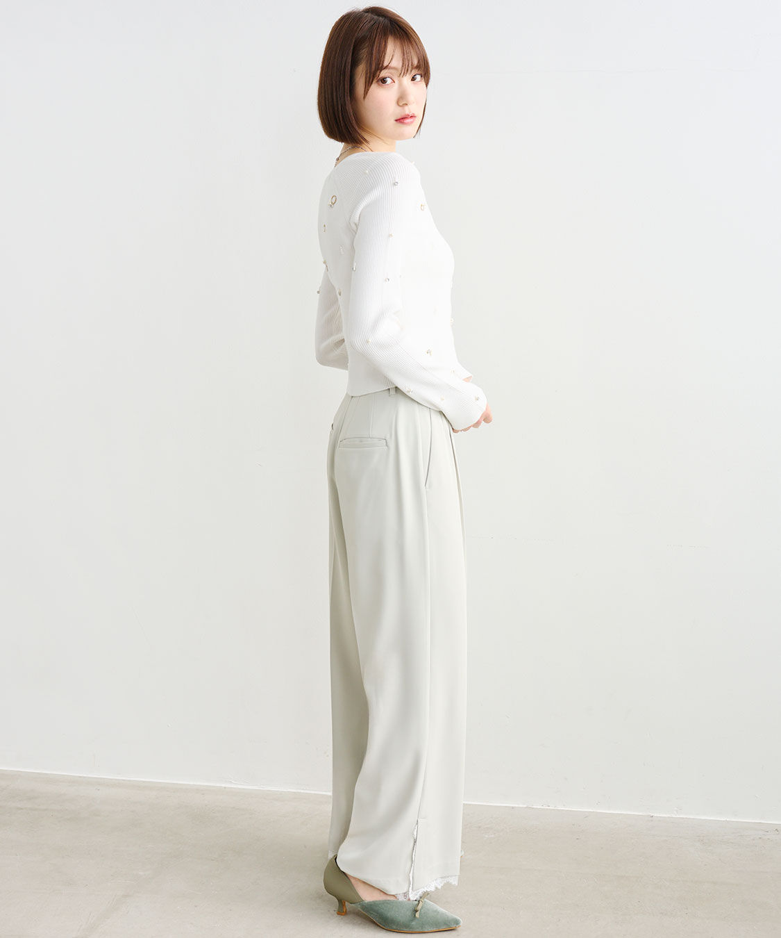 COCO DEAL「ヘムレースストレートパンツ」|スラックス|