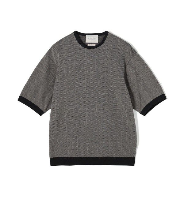 TOMORROWLAND MENS「TOMORROWLAND tricot ヘリンボーン柄 コットンハーフスリーブ ニット」|ニット・セーター|18 グレー系