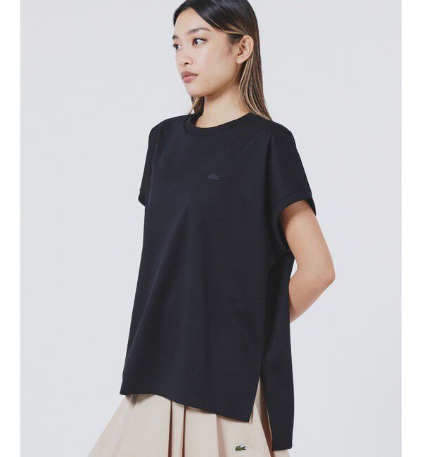 LACOSTE「【オンライン限定】LACOSTE オーバーサイズ フレンチスリーブ サイドスリット クルーネックTシャツ」|Tシャツ・カットソー|ブラック